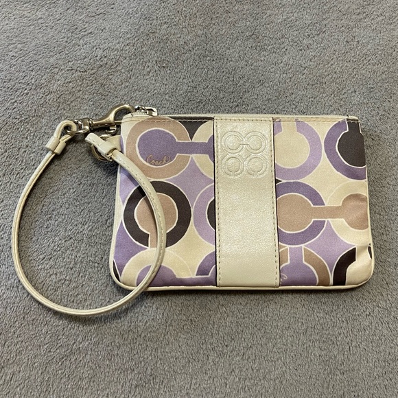 ❌GONE! GIFTED WITH PURCHASE Coach Satin C & Leather Wristlet Wallet - Picture 1 of 3